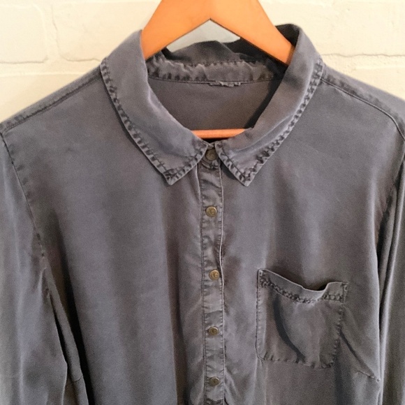 DC Jeans Blouse Half button down Navy Blue Lyocell Empire waist 2X Oversized - Picture 4 of 8